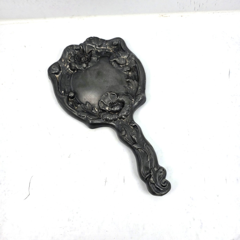 Vintage Art Nouveau Repousse Handheld Mirror Bevelled Glass 10" x 5.5" - Picture 2 of 11